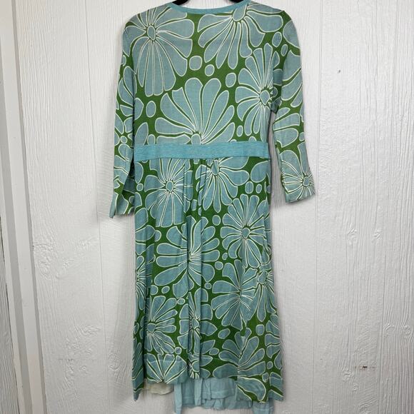 BODEN Knit 100% Cotton 3/4 Sleeve Sweater Dress Aqua Green Floral Size U.S. 12 - Picture 8 of 10
